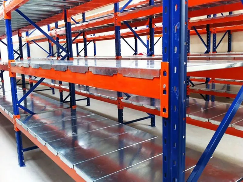 Pallet racking with GI drop over panel decking
