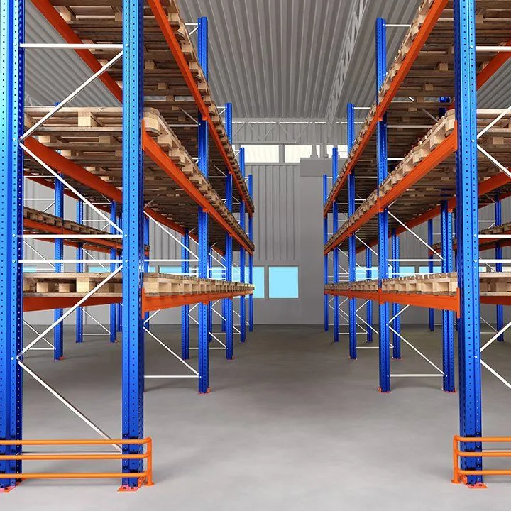 Pallet racking system with orange beams in a UAE warehouse