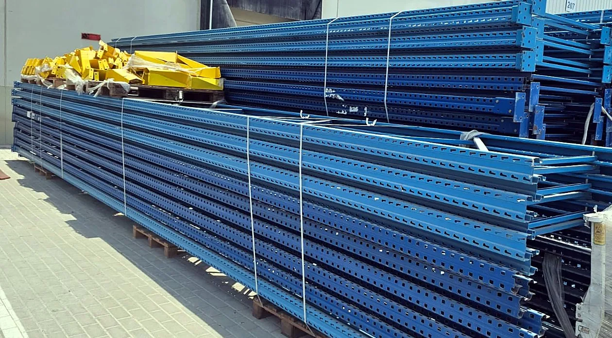 Used heavy duty uprights strapped and ready for delivery
